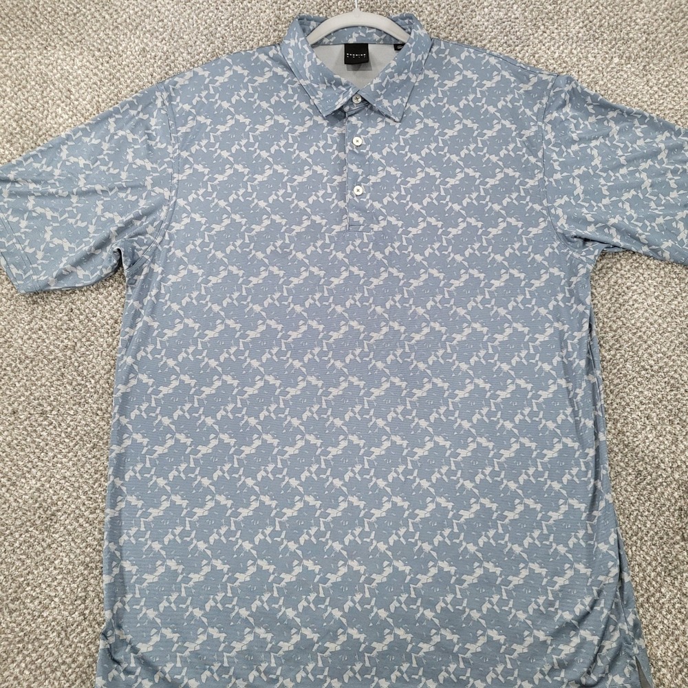 Dunning Golf Mens XXL Blue Geometric Print Performance Polo Shirt Short Sleeve